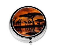 Africa Giraffe Majestic Tree This Small, Round, Three-Compartment Travel Pill Box is Perfect for Storing Daily medications, Vitamins, and on-The-go.
