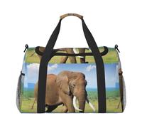 Africa Grassland Wildlife Elephant Printed Travel Duffel Bag, Large Capacity Hand Luggage Foldable Carry On Bag for Flight Travel Sports