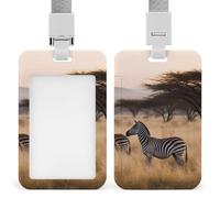 Africa Grassland Zebra Badge Holder with Lanyard - Waterproof Hard Plastic ID Card Holder Professional Name Tag Vertical ID Card Name Badge for Office Nurse Doctor Teacher