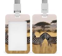 Africa Grassland Zebra Badge Holder with Lanyards Retractable Vertical Plastic Id Badge Holder Name Key Card Holders Case for Teacher Nurse Doctor Office Gift for Coworkers