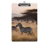 Africa Grassland Zebra Clipboard, A4 Acrylic Clipboard with Hanging Hole, Ultra-Light Clip Board - Holds 100 Sheets, Shatterproof Document Holder for Office, 12.5" X 8.5"
