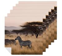 Africa Grassland Zebra Cloth Napkins 18 X 18 Inch, 6 PCS Polyester Napkins, Soft & Absorbent Cloth Dinner Napkin for Wedding, Party, Restaurant, Elegant Table Decor