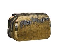 Africa Grassland Zebra Double Layer Flip-Top Pencil Case,Large Capacity 50 Pens Organizer, Durable Polyester Stationery Holder for School, Art Travel (All-Over Print)