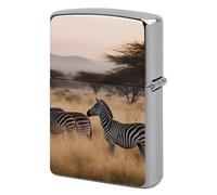 Africa Grassland Zebra Lighter Case Metal Protective Cover with Double-Sided Art Design, Cool Lighters Pouch Shockproof Lighter Cover for Men Women Gifts, Lighters Not Included