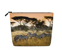 Africa Grassland Zebra Patterned Single Layer Cosmetic Bag, Travel Toiletry Bag, Suitable for Business Trips and Daily use.