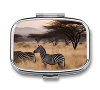 Africa Grassland Zebra Pill Box 2 Compartment - Small Metal Medicine Organizer Portable Pill Case for Purse Pocket Travel Vitamin Organizer for Men Women, BPA-Free