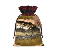 Africa Grassland Zebra Printed Gift Bag, Perfect Color Blocking Burlap Gift Bag