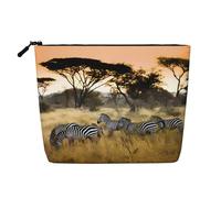 Africa Grassland Zebra Printed Single-Layer Cosmetic Bag Faux Linen Material Large Capacity Coin Purse Travel and Business Trip Essential