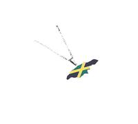 Africa Jamaica Flag Country Map Necklace - Retro Ethnic Style Enamel Charm Pendant 50Cm Clavicle Chain, For Women Men Patriotic Sweater Choker Jewelry Gifts,White,Long:50Cm