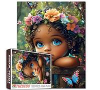Africa Littel Girl 1000 Piece Jigsaw Puzzles for Adults Afro Black Girl Painting Jigsaw Puzzle Butterfly,Tropcial Forest 1000 Pieces Puzzles Game Home Wall Decor DIY Craft Puzzle Art Gift(Colorful)