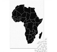 Africa Map Black And White Travel Puzzle 1000 Pieces, Asian Architecture Inspired View, Thick Cardboard Pieces, Travel Gift for Home Décor Fans, 70x50cm/1000pcs