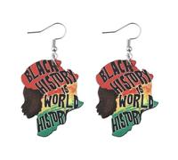 Africa Map Dangle Drop Earrings Double Sided Juneteenth Wooden Black Women Earrings Black History Month Earrings Ethnic Style Jewelry-black, 1, Resin, No Gemstone