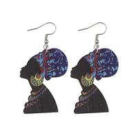 Africa Map Dangle Drop Earrings Double Sided Juneteenth Wooden Black Women Earrings Black History Month Earrings Ethnic Style Jewelry-black, 1, Resin, No Gemstone