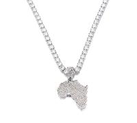 Africa Map Iced Out Chain Rhinestone Crystal Gold/Silver Colour Pendant & Necklace Chain For Fashion Men/Women Gift Jewelry