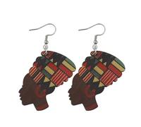 Africa Map Natural Wood Dangle Earring/Black History Month Earrings June th/African Map Earrings Geometric Earrings for Women, 1, Resin, No Gemstone