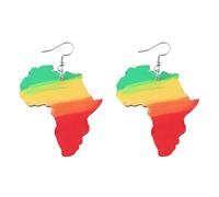 Africa Map Natural Wood Dangle Earring/Black History Month Earrings June th/African Map Earrings Geometric Earrings for Women, 1, Resin, No Gemstone