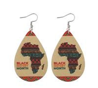 Africa Map Natural Wood Dangle Earring/Black History Month Earrings June th/African Map Earrings Geometric Earrings for Women, 1, Resin, No Gemstone