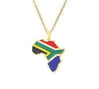 Africa Map Necklace - Geometric Ethnic Style Patriotic Enamel Zambia South Africa Flag Couple Chain,Fashion Jewelry For Women Men Clothes Accessories Gifts,Yellow,Long:50Cm