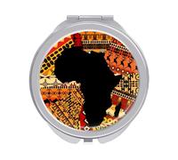 Africa Map on Tribal Ethnic Patchwork Background Folding Make Up Mirror, Compact 2X/1X Magnification Mirror, Women Portable Travel Makeup Mirror 2.4 x 2.4 inch