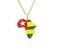 Africa Map Pendant Necklace,Shape Country Flag Enamel Lapel Pin,African Symbols Stainless Steel Pendant Necklace,Flag Gold Plated Patriotic Jewelry For Women Men (For Togo)