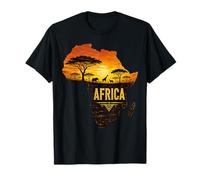 Africa Map Safari Sunset Wildlife Silhouette T-Shirt
