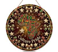 Africa Map Welcome Sign for Front Door, Cultural Festive Stars Bows Cultural Gold Wood Hanging Door Welcome Sign Front Decorations for Apartment Set of 1