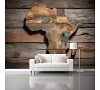 Africa Map Wood Planks Wall Mural 400 x 280 cm, Brown Vintage Photo Wallpaper for Classroom Study Room, Non-Woven Unpasted Large Art Mural