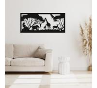 Africa Safari Metal Wall Art - Wildlife Nature Scene with Trees and Animals - Outdoor & Indoor Metal Wall Decor - Savannah Jungle Silhouette for Home or Garden Decoration