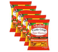 Africa Select Asiko Exotic Crisps Ripe Plantain Chips 5 X 75g - Taste 'n' Tell Mild Chili & Lightly Salted Banana-Plantain Snack