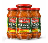Africa Select Deroni Hot Appetizing Ajvar (Pack of 4) 500g Spicy Roasted Red Pepper & Eggplant Spread Low Calorie Keto Friendly Vegan Sauce with 88.7% Grilled Vegetables & Garlic No Preservatives