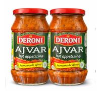 Africa Select Deroni Hot Appetizing Ajvar Roasted Red Pepper Spread 500g Low Calorie, Keto Friendly & Vegan Sauce Made with Grilled Vegetables & Garlic No Preservatives Homemade Recipe -Pack of 2