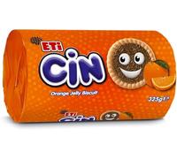 AFRICA SELECT Eti Cin Jelly Biscuits 325g, 13 Pieces (Cin Orange) - Pack of 4 | Soft Sponge Biscuits with Orange Jelly & Sugar Crystals