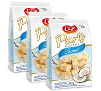 Africa Select Lago Party Wafers 3 Multipack - Coconut Flavour Crispy Cream Filled Wafer Biscuits - 3x250g Family Pack