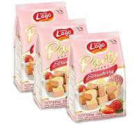 Africa Select Lago Party Wafers 3 Multipack - Strawberry Flavour Crispy Cream Filled Wafer Biscuits - 3x250g Family Pack