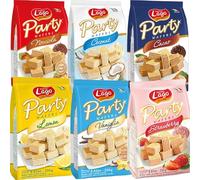Africa Select Lago Party Wafers Multipack - 6 Flavours Assorted (Vanilla, Cocoa, Strawberry, Lemon, Coconut, Hazelnut) - Crispy Cream Filled Wafer Biscuits - 6x250g Family Pack