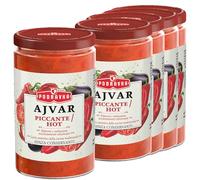 Africa Select Podravka Hot Ajvar Sauce - 350g Sandwich Jar (Pack of 5) | Authentic Balkan Spicy Roasted Red Pepper & Chili Relish