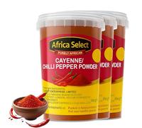 Africa Select Pure African Cayenne Pepper Powder, Extra Hot Chilli Powder Spice for Cooking, Marinades & BBQ Rubs, Vegan & Non-GMO Bulk Pack, 3 x 250g Tubs