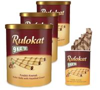 Africa Select Rulokat Hazelnut Cream Wafer Rolls Tin, Crispy Chocolate Snack Biscuits, Pack of 3 x 170g