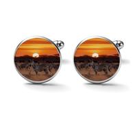 Africa Sunset Zebra Alloy Cufflinks for Men 17mm 20mm Shirt Cuff Links for Wedding Business Formal Dress Father's Day Birthday Gift for Him