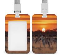 Africa Sunset Zebra ID Badge Holder Waterproof Card Protector Push-Pull Slot Work ID Card Holder with Lanyard Personalized Detachable Card Holders for Office Corporate Use
