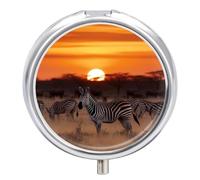 Africa Sunset Zebra Pill Box Cute Round Pill Case Portable Medicine Tablet Vitamin Holder Organizer for Purse Pocket