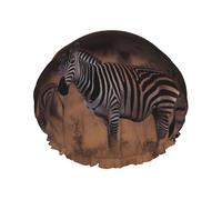 Africa Sunset Zebra Shower Caps for Women Reusable Waterproof Shower Bonnet Large Elastic Bath Caps Double Layers Bathing Hair Caps Designed for all Hair Lengths with PEVA Lining