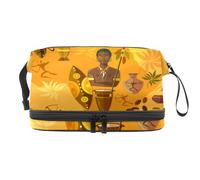Africa Tribes Culture and Map Double Layer Cosmetic Bag for Women and Girls, Travel Toiletry Bag Makeup Handy Pouch Organiser Bag with Brush Compartment