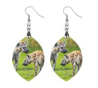 Africa Two Spotted Hyenas Earrings for Women Wooden Earrings Pendant Apricot Shaped Drop Earrings Jewelry