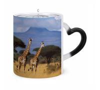 Africa Wildlife Jiraffes Morphing Ceramic Mug Funny Mug Heat Sensitive Ceramic Mug Color Changing Personalized Magic Mug Coffee Mugs for Everyday Use