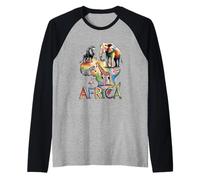Africa Wildlife Map Illustration Raglan Baseball Tee