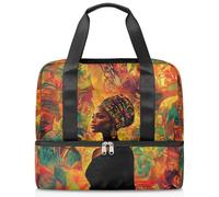 Africa Woman Colorful Sports Duffle Bag for Women Men Kirls Boys Girls 21 L Weekend Overnight Bags Wet Seperated Tote Bag for Travel Gym Yoga