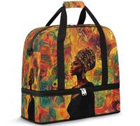 Africa Woman Colorful Travel Duffle Bag for Women Men Weekend Overnight Bags Foldable Wet Seperated 47 L Tote Bag for Sports Gym Yoga