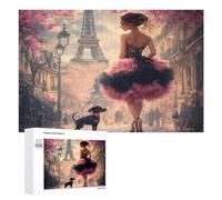 African A-mericans Afro Black Woman Paris Eiffe Tower Jigsaw Puzzles for Adults 1000 PCS Wooden Puzzle Pictures Photo Wall Art Decor