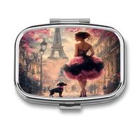 African A-mericans Afro Black Woman Paris Eiffe Tower Pill Box 2 Compartment Pill Case Decorative Organizer Storage Boxes Holder Cute